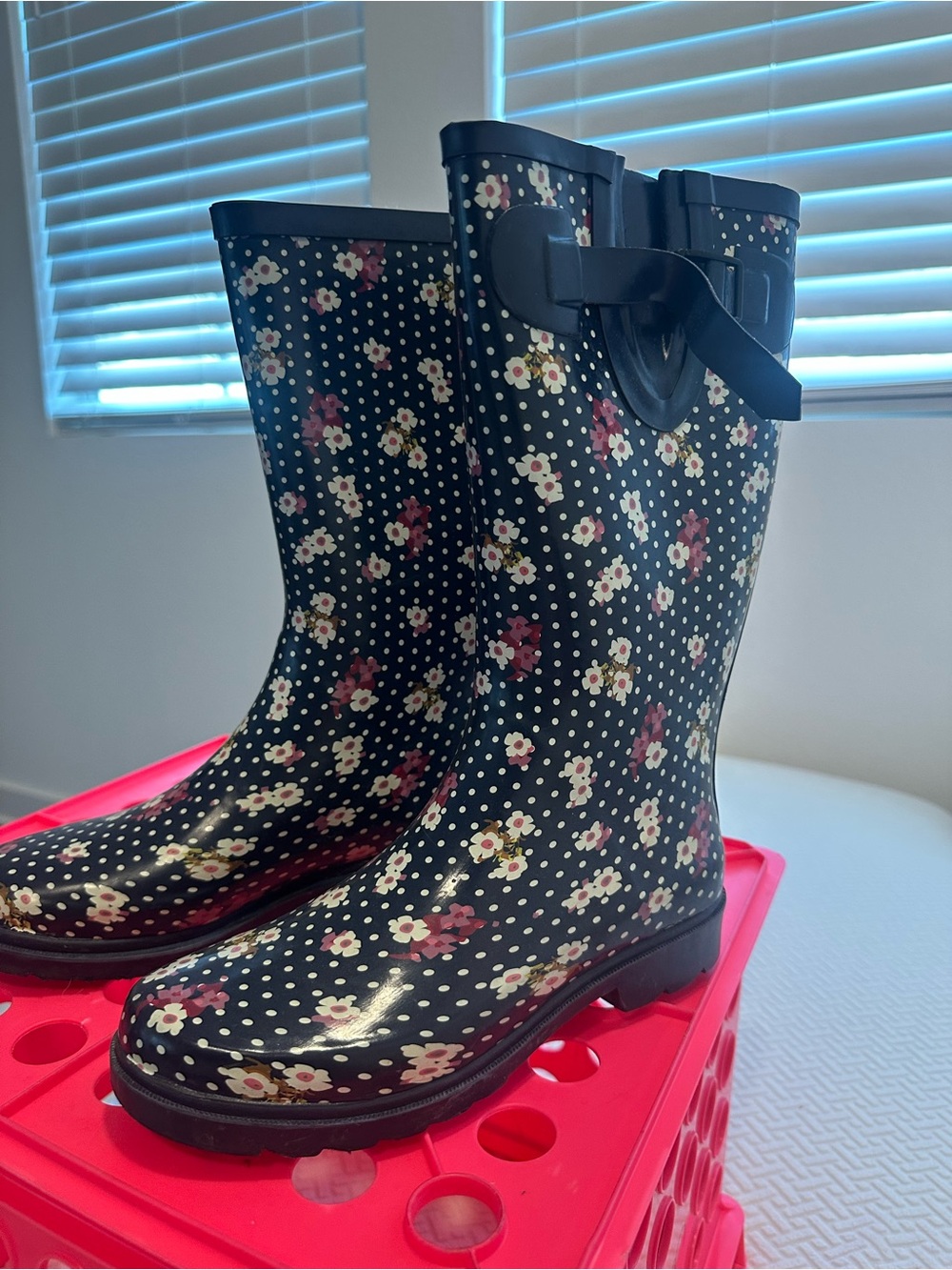Merona Navy Floral & Polka Dot Rain Boots
